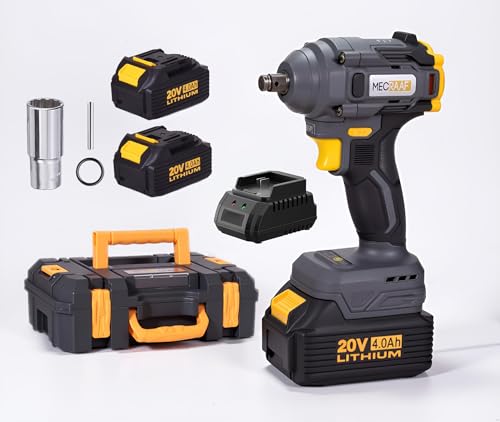 Image of Cordless 20V Impact Wrench Driver | 2x 4.0Ah Battery & Fast Charger | Impact Driver High Torque Brushless Impact Gun Includes LED Work Light Variable Speeds for Car | Truck RV | Mower