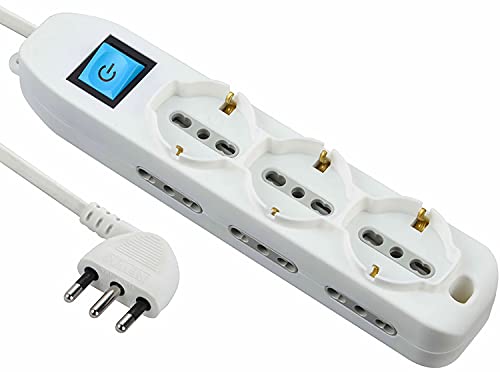 Electraline 62038 Multipresa con 9 Posti, 3 Polivalenti e 6 Bivalenti 10/16A, Bianco, 3 m