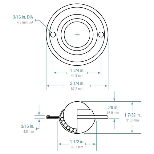 Hudson Bearings FSBT Flying Saucer Mounted Ball Transfer, Carbon Steel, 1" Diameter, 75 lbs Load Capacity (Case of 10) - Thumbnail 2