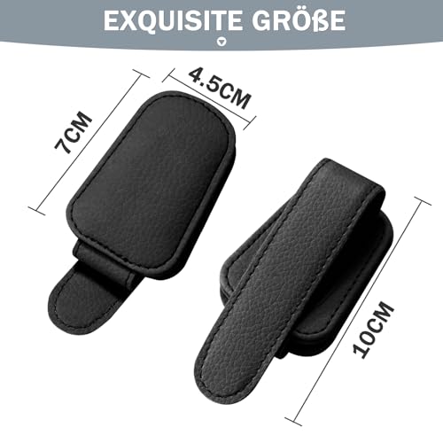 MOKHT Brillenhalter für Auto, Leder Sonnenbrillenhalter Auto, Magnetische Brillenständer für Auto Sonnenblende, Sonnenbrillen Halterung Auto für Brille Karte Ticket - Schwarz