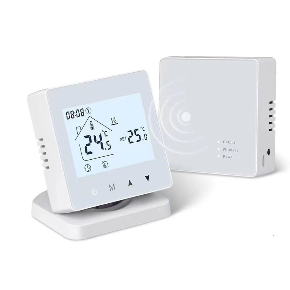 Termostato WiFi Caldera de gas, controlador de temperatura inalámbrico con receptor, aplicación Tuya for Life, control de voz, 5-90 para rango, color blanco