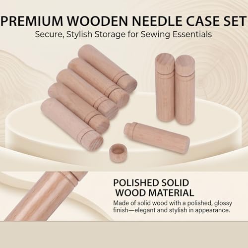 Image of HEEPDD Wooden Needle Cases 8 Pack, Portable Sewing Supplies Storage Organizer with Stickers, Screw Top Lids for Needles, Crafting Accessory Holder for Sewing Kit, Thread, Pins, Small Part | Anti Lost, Polished Solidly Wood Material,1.5 X 6cm,Large Capacity,Lightweight, Portable,Sewing Essentials,Widely Used