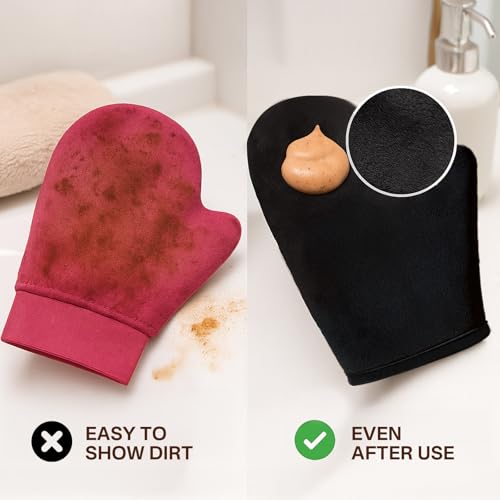 Image of Tanning Glove & Exfoliating Mitt Duo - 4-Piece Kit for Sunless Tanner Application - Washable, Streak-Free, Works with Mousse & Lotion