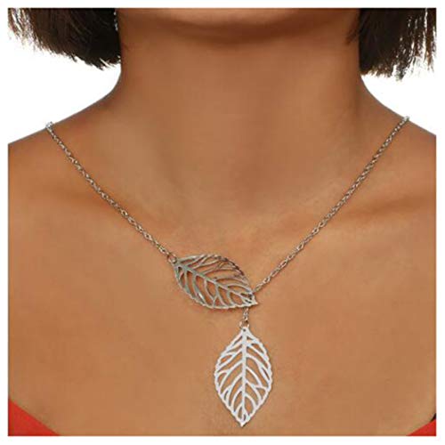 Turquoise Leaf Sequins Pendant Necklace Fashion Minimalist Faux Pearl Geometric Chain Jewelry for Women (Silver B)