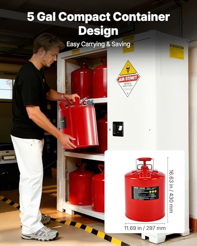 VEVOR Safety Metal Container, 5-Gal Type II Red Metal Container for Liquid Material with Stainless Flame Arrester, Self-Closing Lid, Flexible Metal Spout, Carbon Steel Flammable Saving with Handle