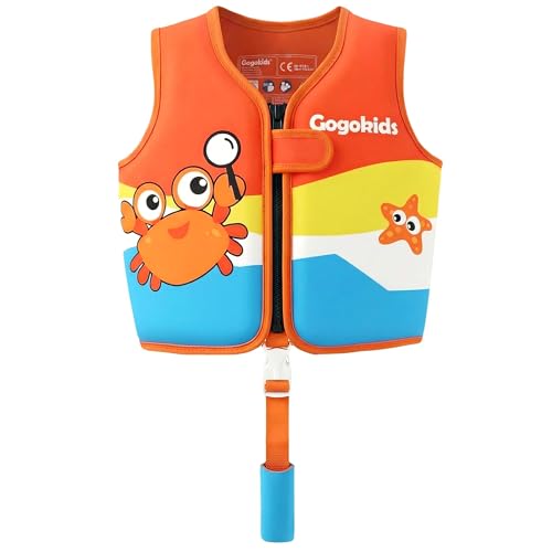 Gogokids Chaleco salvavidas para niños de 15 a 30 kg, traje de baño flotante para niños pequeños, chaqueta de neopreno ultra suave con correa intermedia ajustable para natación, piscina y playa, 1 8