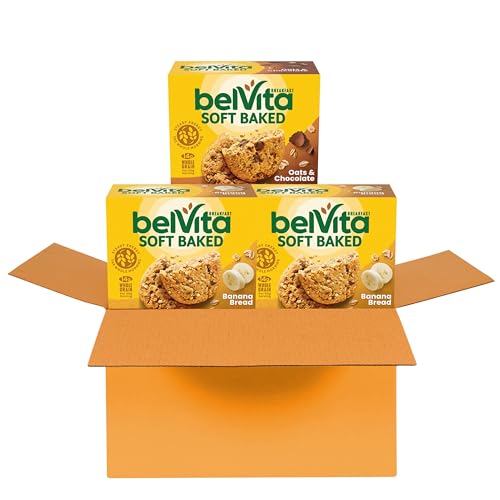 belVita Soft Baked Breakfast Bars Variety Pack, Banana Bread and Oats & Chocolate, 3 Boxes of 5 Packs (1 Biscuit Per Pack)