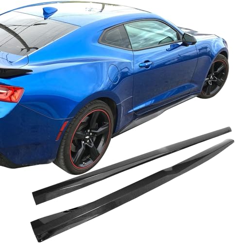 IKON MOTORSPORTS, Side Skirts Compatible with 2016-2024 Chevy Camaro, Rocker Panel Extension 2PC Carbon Fiber, 2017 2018 2019