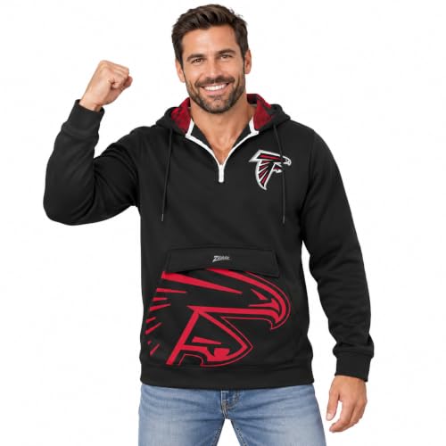 Zubaz NFL Men's 1/4 Zip Big Pocket Hoodie, Atlanta Falcons, Small