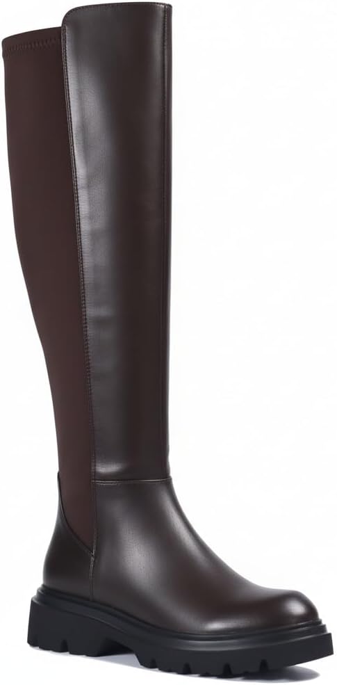 Women’s Knee High Boots – Lightweight Spandex Fabric, Comfortable Round Toe, Side Zipper & Platform Chunky Heel – Easy Match Wide Calf Boots