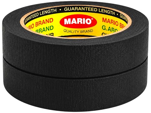 Image of Mario Black Masking Tape - 20 Meter Length, 12mm Width - High Grip Adhesive Tape for Painting, DIY, Furniture & Craft - Easy Tear, Clean Peel - Pack of 2 Rolls