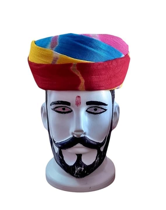 Image of Imperial Safa Jodhpuri Pachrangi Lahriya paghdi,Atiyali, Rajputana darbari Safo,Pagdi, Multi Colour, Rajasthani Casual Wear Turban Self Design Traditional Rajasthani Panchrangi, Wedding