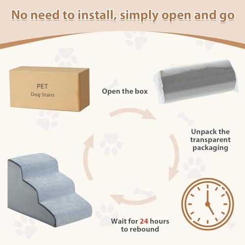 LNSSFFER Dog Stairs for Small Dogs, 2-Steps Dog Ramp for Couch, Pet Stairs with Highly Supportive Foam and Non-Slip Bottom, Dog Steps for Cat and Doggie, Grey