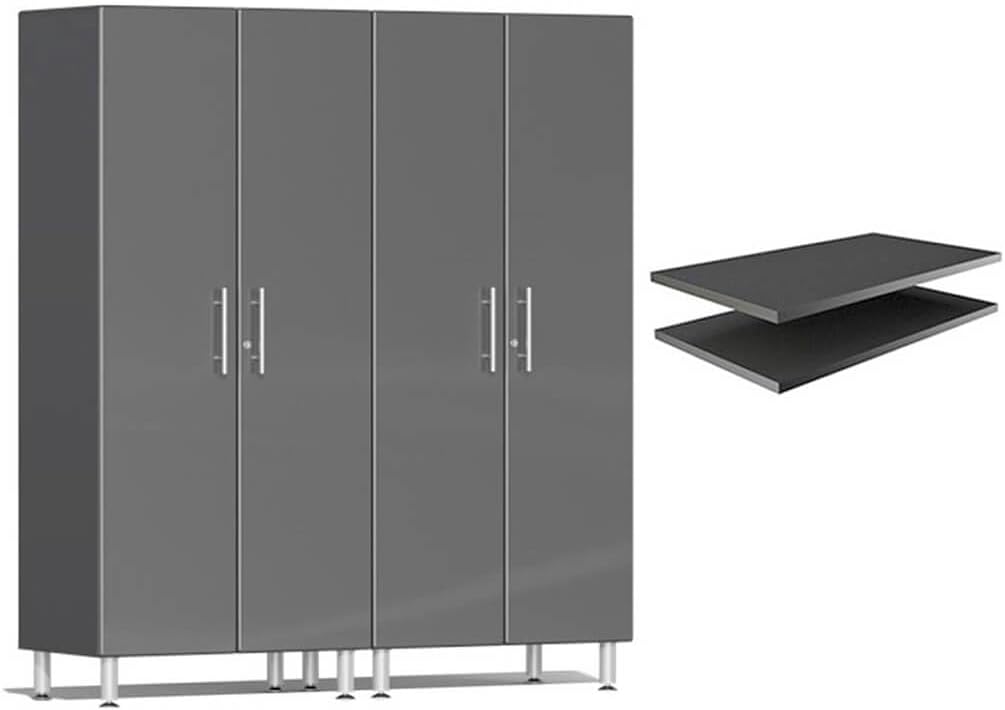 Ulti-MATE UG22624G 2-Piece Tall Garage Cabinet Kit and 2-Shelf Bundle in Graphite Grey Metallic