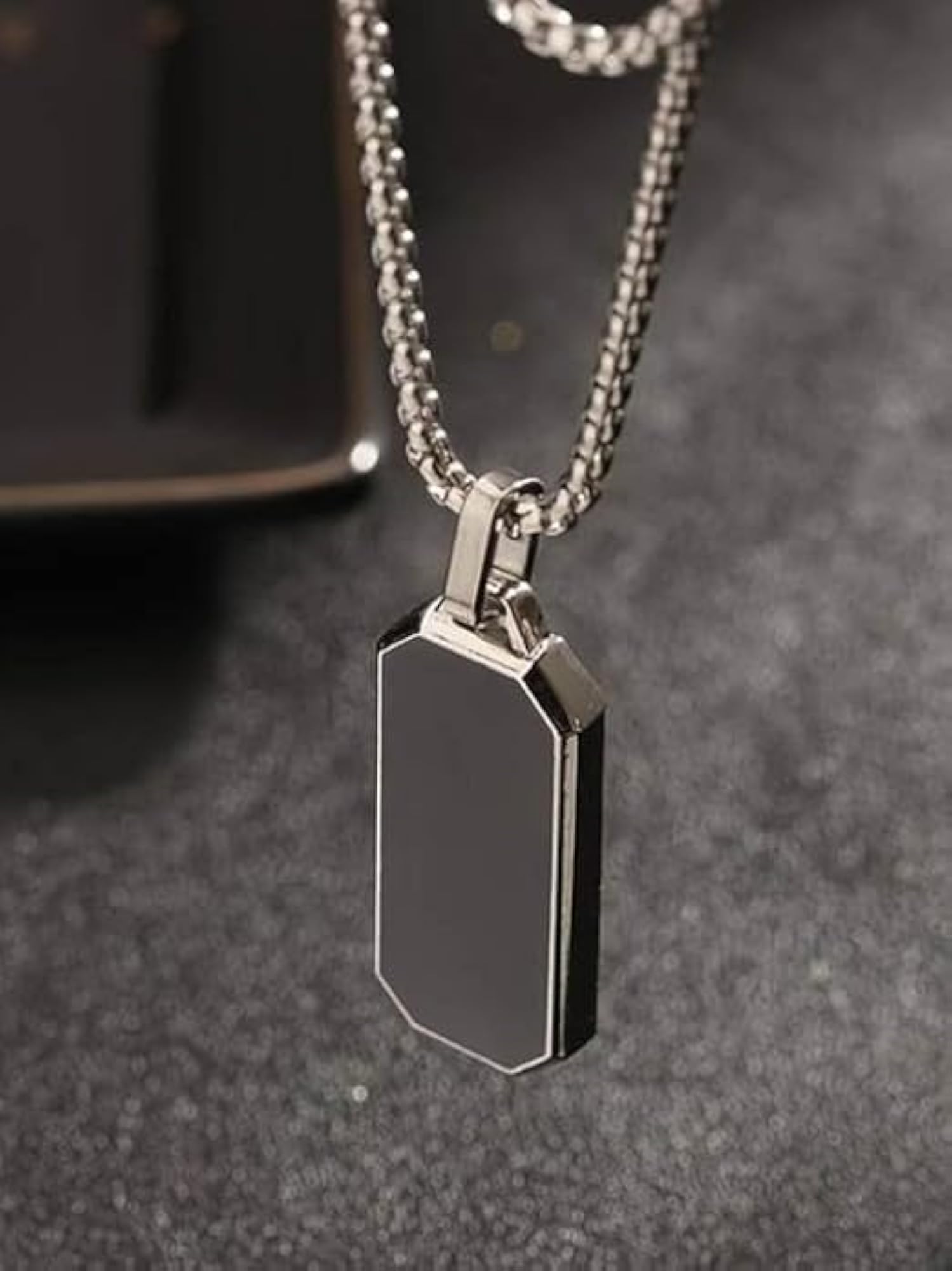 Men's Geometric Black Silver Stainless Steel Pendant Necklace