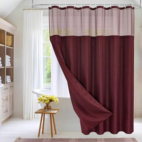 Luxury Textured Fabric Shower Curtainwith Snap-in Liner Burgundy,72x78