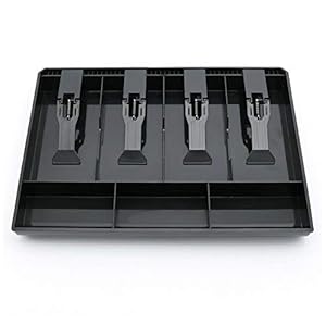 4 Grid Cash Register Tray Cashier With Clip Hotel Supermarket Coin Drawer Shop(Black)