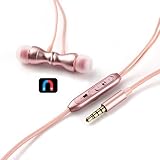 Magnetic Earbuds,TeckEpic In-Ear Wired Earphones with Mic Headphones Running Noise Cancelling Stereo Oxidized Metal Sweatproof 3.5MM Jack(1.2M Length) HIFI Headsets,Secure Fit for Sports (Rose Gold)