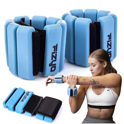 Fizyo Juego de 2 pesas de tobillo y muñeca ajustables de silicona (0,9 kg) - Perfecto para fitness, correr, yoga, pilates, rehabilitación, manos de pierna de piscina, para mujeres y hombres (azul)