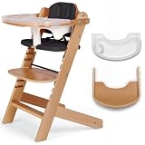 Cowiewie Natural Wooden Baby High Chair with Cushions & 3-Tier Remove Adjustable Tray Cushion, Easy to Clean & Natural Wooden Ergonomic Design, Highchair for Babies & Toddlers 6-36 Months, Black