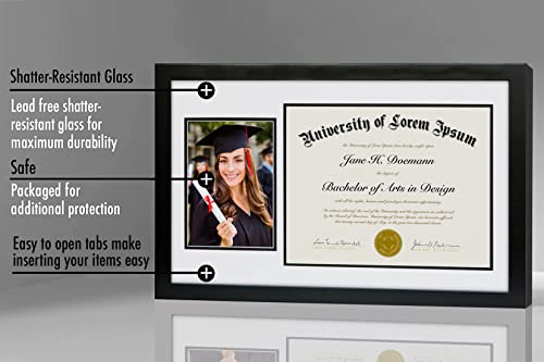 Americanflat 11X18 Graduation Frame In Black With 2 Opening Mat Displays - 5X7 Picture Frame And 8.5X11 Diploma Frame - Composite Wood And Polished Glass - Includes Hanging Hardware #TOP2