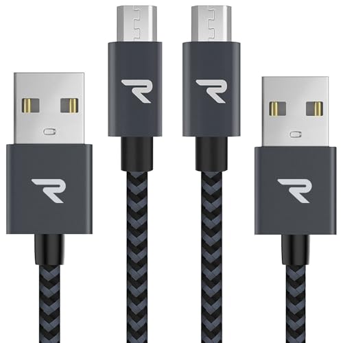 RAMPOW Micro USB Cable [2 Pack/3.3ft] QC 3.0 Fast Charging & Sync Android Charger, Braided Nylon Micro USB Cables for Samsung Galaxy S7/S6 and Edge, Note 6/5, Sony, Kindle, PS4 - Space Gray