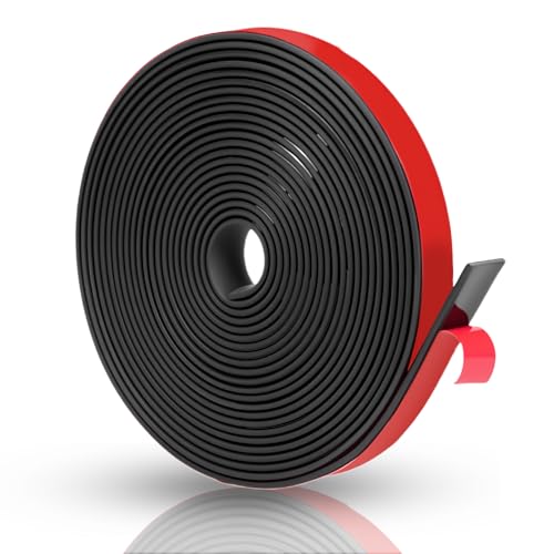Qyueyue Adhesive Solid Rubber Strips - 1/2' Wide x 1/16' Thick x 180' Long, Black Neoprene Rubber...
