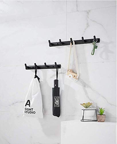 Spotcact Wall Mounted Coat Racks With 5 Hooks Hanging Holder Towel Rack 17.7"X1.3" Modern Black Hanging For Clothes Entryway Bathroom (5 Hooks) #TOP6