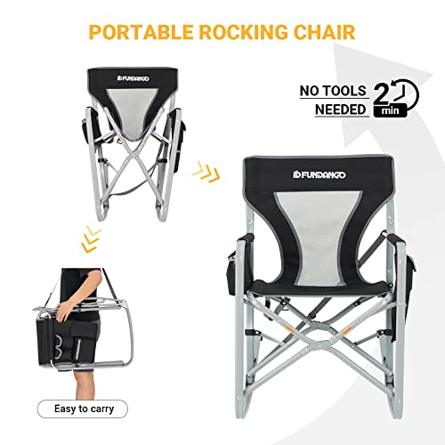 Fundango Oversized Camping Adults Rocking Folding Chairs Outdoor With Side Pack And Cooler Bag, Black/Grey1 #TOP7