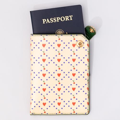ban.do Getaway Retro Passport Holder, Durable Vegan Leather Passport Cover, Travel Wallet Fits Credit Cards and Vaccine Card, Cherry Hearts3