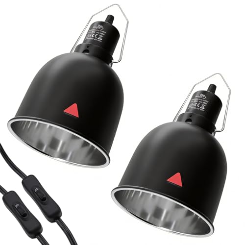 FMATOZ 2-Pack Reptile Light Fixture 5.5in Deep Dome Reptile Lamp Fixture Heat Lamp Fixture for Heat/UVA/UVB Bulb Basking Lamp Max 100W for Reptile Habitat