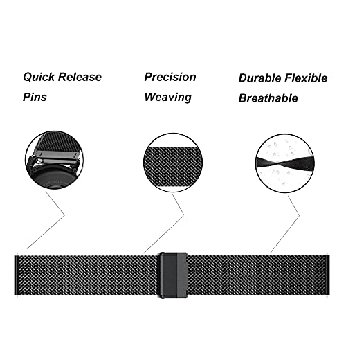 Eanwireless Compatible With Garmin Vivoactive 3/Garmin Venu Sq 20Mm Replacement Strap Band，Milanese And Stainless Steel Metal Strap For Vivoactive 3 Music/Forerunner 245 Music Smartwatch, Black+Black #TOP4