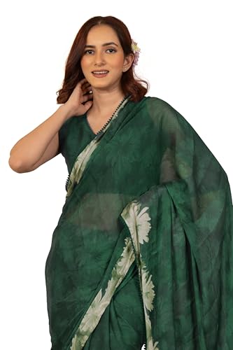 Image of MIRCHI FASHION Women Saree Floral Print Chiffon | Lightweight Festive Occasion Sari for Farewell and Functions with Unstitched Blouse Piece