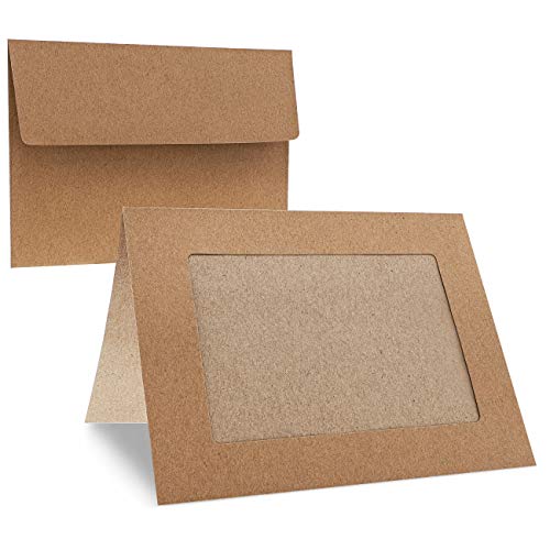 Juvale 25-Pack Photo Insert Note Cards - Kraft Paper Picture Frames and Envelopes, Holds 4 x 6 Inch Inserts