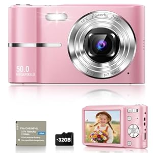 Digital Camera, 1080P FHD Vlogging Camera 50MP Compact Portable Photo Camera with 2.4″ Screen, 16X Digital Zoom Mini Small Pocket Camera for Kids Students with 1 Battery, 32GB Card (Pink)