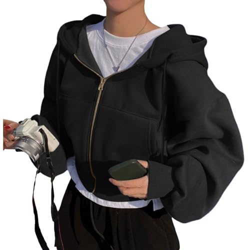 Zipper Hoodie Damen Sweatjacke Crop Pullover Teenager Mädchen Y2K Tops...