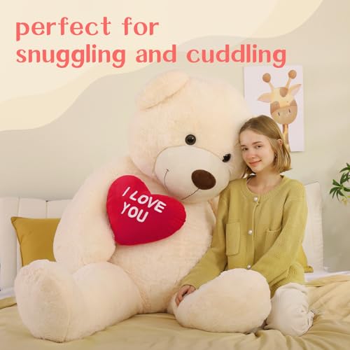 MorisMos I Love You Ours en Peluche Geant avec Cœur, 1m83 XXXL Nounours Beige Geante Kawaii Douce Câlin, Mignonne Cadeau Noel pour Femme Filles Petite Amie Maman Anniversaire Fête Decoration – Image 5