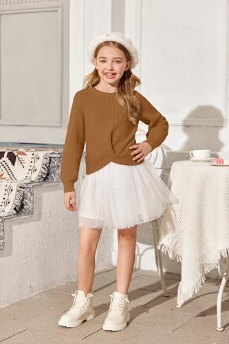 Image of Arshiner Girl's Sweaters Kids Twist Front Cute Pullover Knitted Jumper Fall Winter Clothes