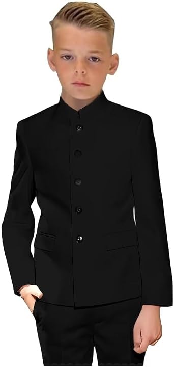 SAROULU Chinese Tang Boys Suit, Traditional Kung Fu Suit for Boys, Slim Fit 2 Piece Formal Jacket Pants Outfit