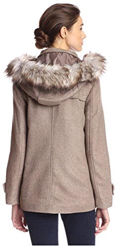 Kensie Womens Hooded With Faux Fur Wool Coats, Taupe, Large Us #TOP1