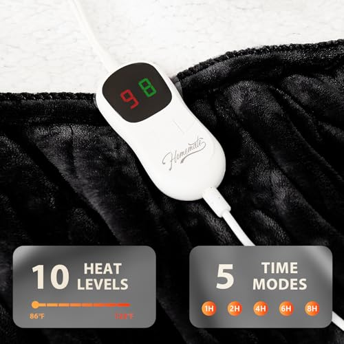 Image of Homemate Electric Heated Blanket Twin - 62 inchx84 inch Heating Bed Blankets Throw with 10 Heating Levels 8 Hours Auto Off Fast Heating Over-Heated Protection Ultra Soft Warm Flannel ETL Certified Black
