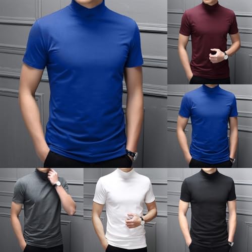 Camiseta básica lisa de cuello alto para hombre, blusa de manga corta diseñada como una cómoda capa inferior (XL negro)