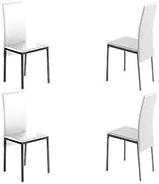 MOMMA HOME Set de 4 Sillas de Comedor - Modelo Melbourne - Color Blanco/Plata - Material Ecopiel/Metal - Medidas 42 x 51 x 97 cm