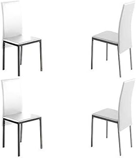 MOMMA HOME Set de 4 Sillas de Comedor - Modelo Melbourne - Color Blanco/Plata - Material Ecopiel/Metal - Medidas 42 x 51 x 97 cm