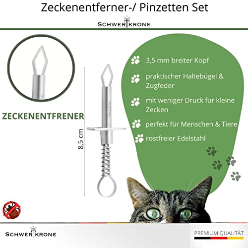 Schwertkrone® Zeckenzange 4er Set [Premium Edelstahl] - Zeckenzange für Hunde, Katze & Mensch - Zeckenpinzette Mensch & Tier - Zeckenhaken für Hunde - Zeckenzange Kinder - Zeckenset 4-teilig