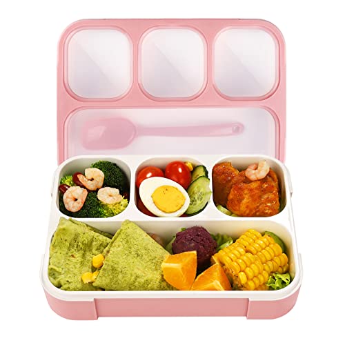 Goevcclei 1000 ml Bento Box,Lunch Box per Adulti/Bambini, con 4 Scomparti e posate, No BPA - Lavabile in Microonde e Lavastoviglie - Rosa