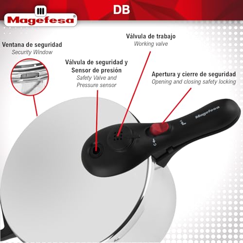 Magefesa DB - Olla Express Rápida de 6 Litros, Acero Inoxidable 18/10, Apta para Todo Tipo de Cocinas Incluida Inducción, 5 Sistemas de Seguridad - imagen 8