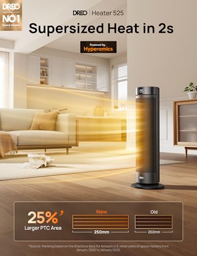Image of DREO Space Heater for Large Room, Safe Electric Heaters for Indoor Use | Quiet, 70 Oscillation, PTC Ceramic with Thermostat and Remote, 8 Safe Protection Tower, 12H Timer, Bedroom, Office, Black