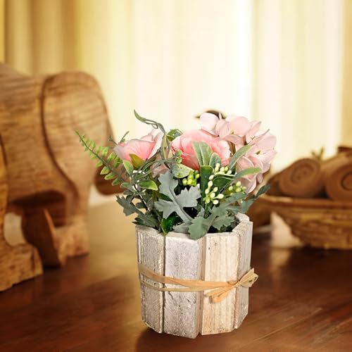 Image of Cortina Wooden Pot Maria Potted Plant | Home Decor Items for Living Room Balcony Kitchen Bedroom Office Table Top Decoration - Pink, 20X10