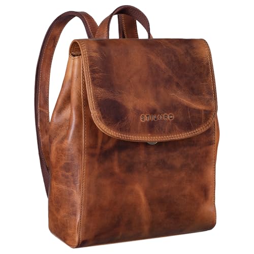 STILORD Hazel Frauen Rucksack Elegant Leder Daypack Kleiner Lederrucksack Vintage Cityrucksack Rucksackhandtasche für 13,3 Zoll MacBook Echtleder Farbe:Kara - Cognac